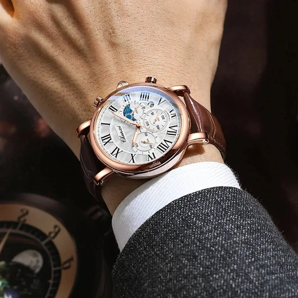Top Luxury Watch Men Leather Fashion Watches Casual Quartz Wristwatches Male Clock Luminous Waterproof Watch For Men Gifts luxecrown.co.uk