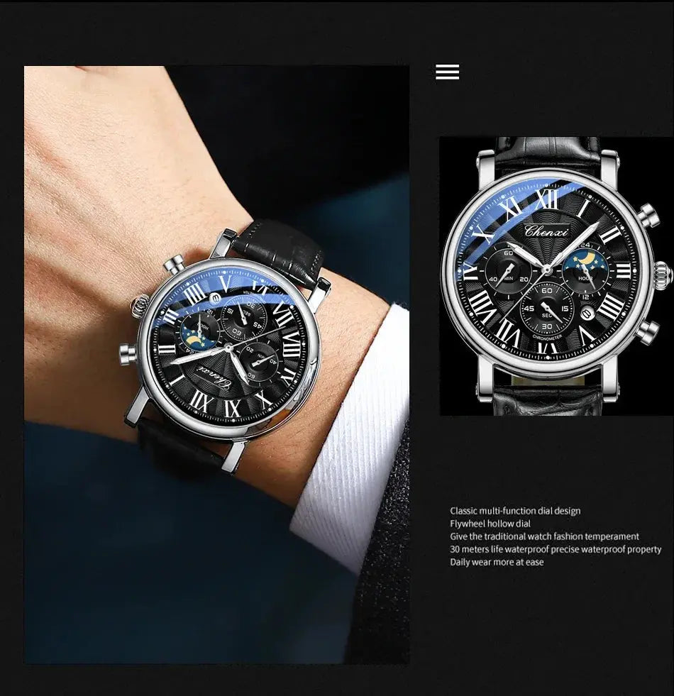 Top Luxury Watch Men Leather Fashion Watches Casual Quartz Wristwatches Male Clock Luminous Waterproof Watch For Men Gifts luxecrown.co.uk