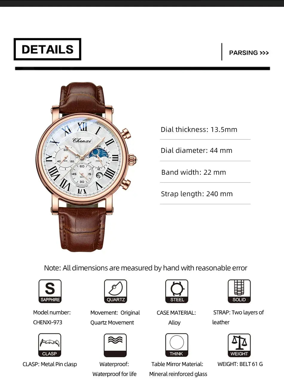 Top Luxury Watch Men Leather Fashion Watches Casual Quartz Wristwatches Male Clock Luminous Waterproof Watch For Men Gifts luxecrown.co.uk