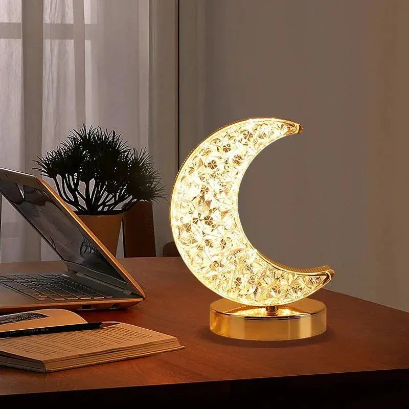 Touch Control 3D Crystal Track Night Light Girls Room Home Decor Aesthetics USB Bedside LED Ambient Table 3D Moon Lamp luxecrown.co.uk