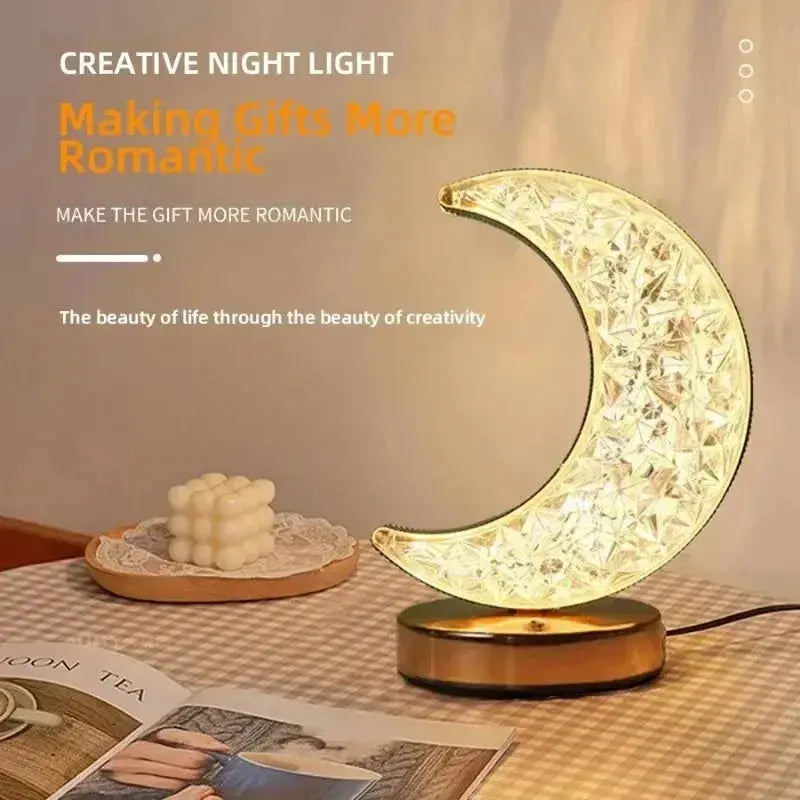 Touch Control 3D Crystal Track Night Light Girls Room Home Decor Aesthetics USB Bedside LED Ambient Table 3D Moon Lamp luxecrown.co.uk