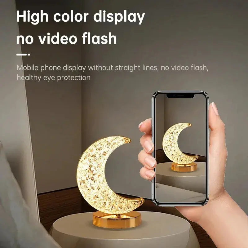 Touch Control 3D Crystal Track Night Light Girls Room Home Decor Aesthetics USB Bedside LED Ambient Table 3D Moon Lamp luxecrown.co.uk