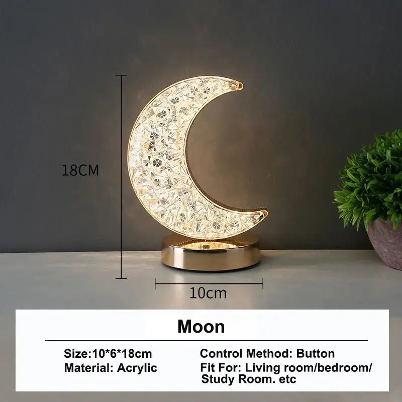 Touch Control 3D Crystal Track Night Light Girls Room Home Decor Aesthetics USB Bedside LED Ambient Table 3D Moon Lamp luxecrown.co.uk