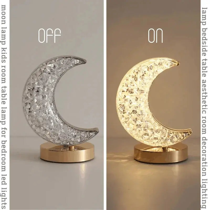 Touch Control 3D Crystal Track Night Light Girls Room Home Decor Aesthetics USB Bedside LED Ambient Table 3D Moon Lamp luxecrown.co.uk
