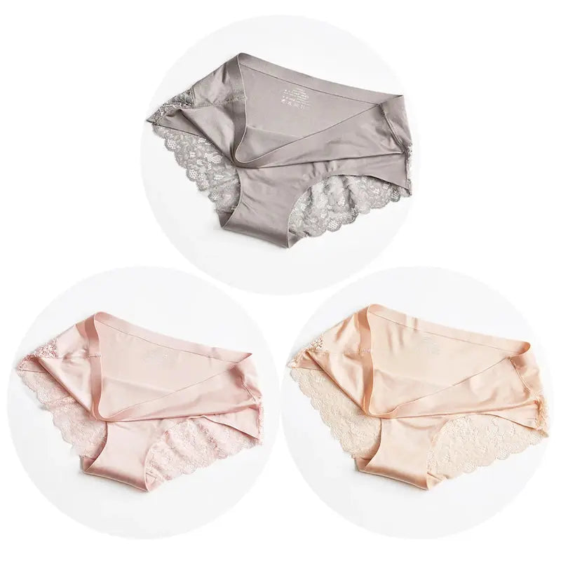 TrowBridge 3PCS/Set Women's Panties Exquisite Lace Underwear Sexy Lingerie Big Size Sweet Silk Satin Briefs Soft Cozy Underpants luxecrown.co.uk