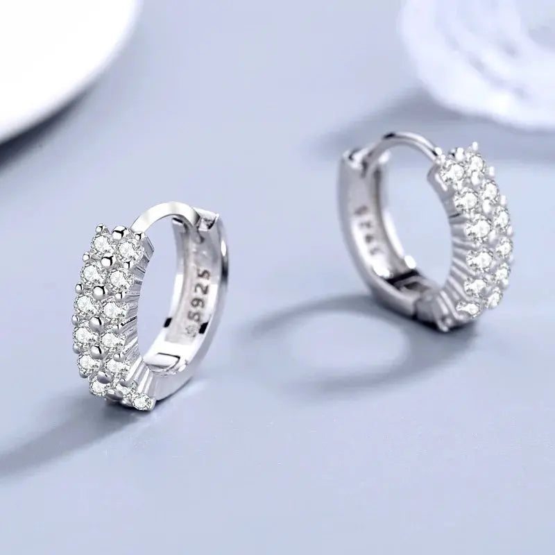 URMYLADY 925 Sterling silver needle Earrings Fashion High Quality Jewelry Double Row Crystal Zircon Round Stud Streetsharks