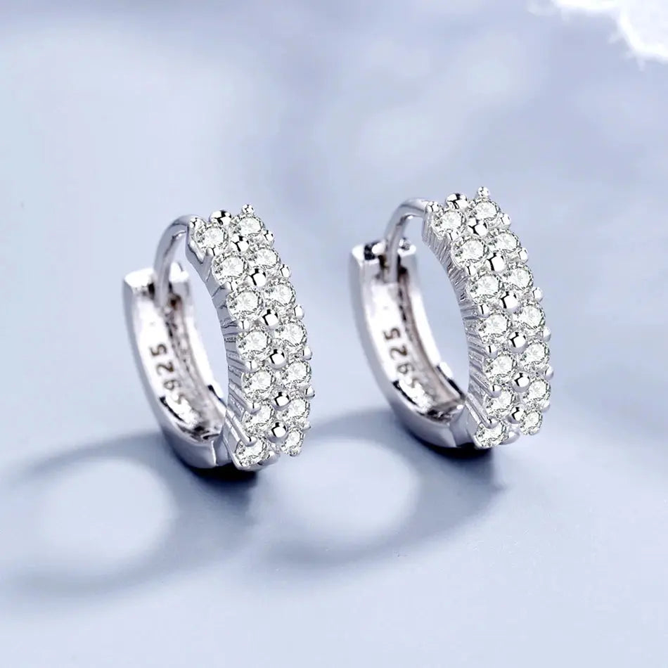 URMYLADY 925 Sterling silver needle Earrings Fashion High Quality Jewelry Double Row Crystal Zircon Round Stud Streetsharks