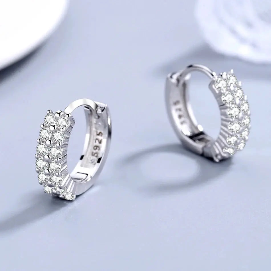 URMYLADY 925 Sterling silver needle Earrings Fashion High Quality Jewelry Double Row Crystal Zircon Round Stud Streetsharks