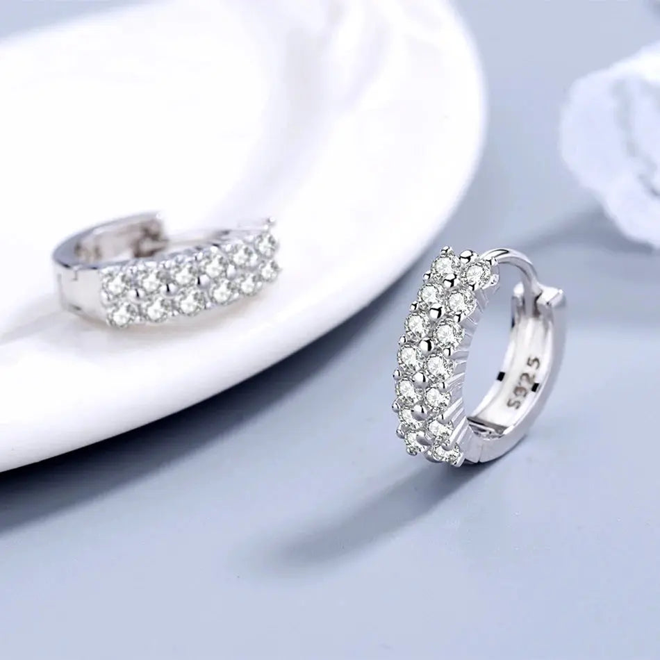 URMYLADY 925 Sterling silver needle Earrings Fashion High Quality Jewelry Double Row Crystal Zircon Round Stud Streetsharks