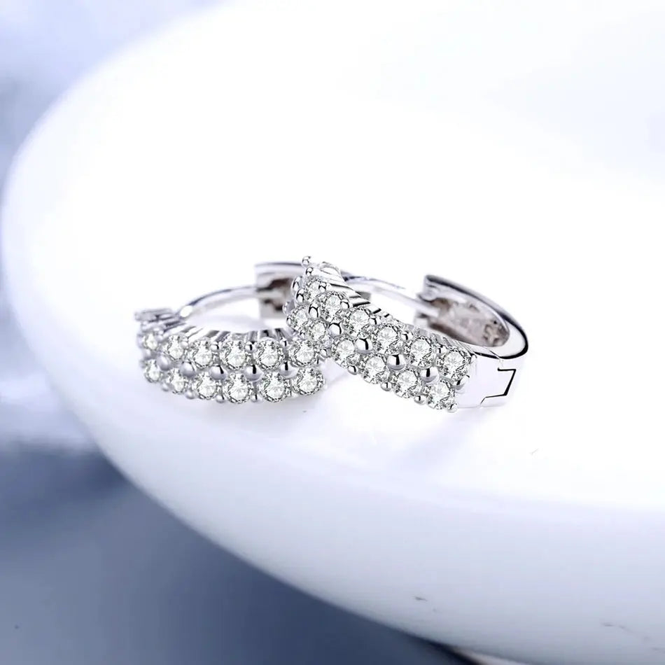 URMYLADY 925 Sterling silver needle Earrings Fashion High Quality Jewelry Double Row Crystal Zircon Round Stud Streetsharks