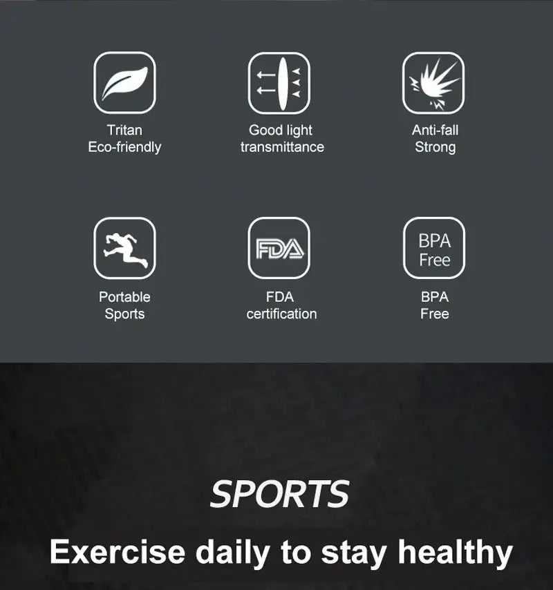 UZSPACE Sports Water Bottles Gym Leak-proof Drop-proof Portable Shaker Outdoor Travel Kettle Plastic Drink Water Bottle BPA Free Streetsharks