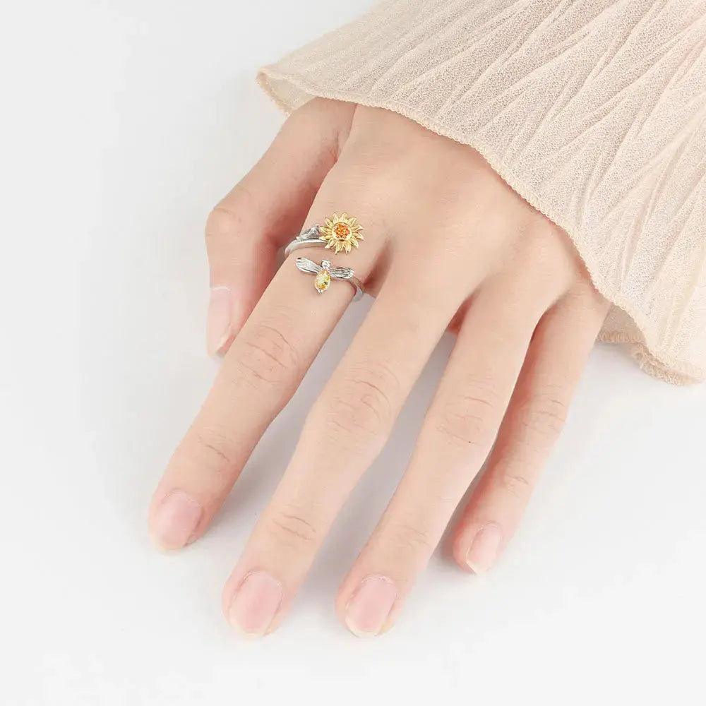 VENTFILLE 925 Sterling Silver Sunflower Diamond Zircon Rotatable Ring For Women Gift Relieve Stress Ring Jewelry Wholesale Streetsharks