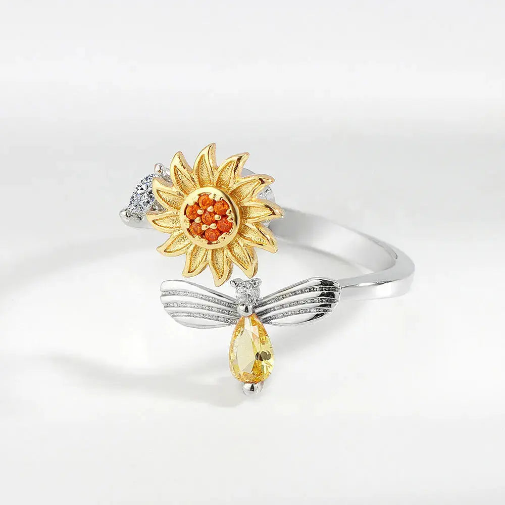 VENTFILLE 925 Sterling Silver Sunflower Diamond Zircon Rotatable Ring For Women Gift Relieve Stress Ring Jewelry Wholesale Streetsharks
