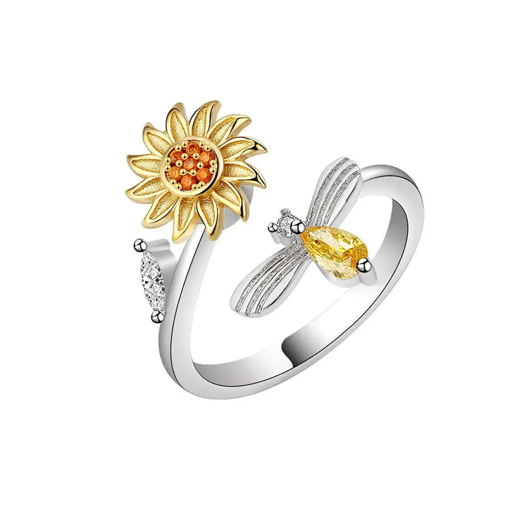 VENTFILLE 925 Sterling Silver Sunflower Diamond Zircon Rotatable Ring For Women Gift Relieve Stress Ring Jewelry Wholesale Streetsharks