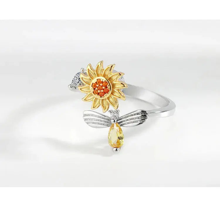 VENTFILLE 925 Sterling Silver Sunflower Diamond Zircon Rotatable Ring For Women Gift Relieve Stress Ring Jewelry Wholesale Streetsharks