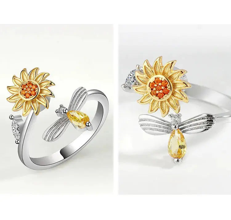 VENTFILLE 925 Sterling Silver Sunflower Diamond Zircon Rotatable Ring For Women Gift Relieve Stress Ring Jewelry Wholesale Streetsharks