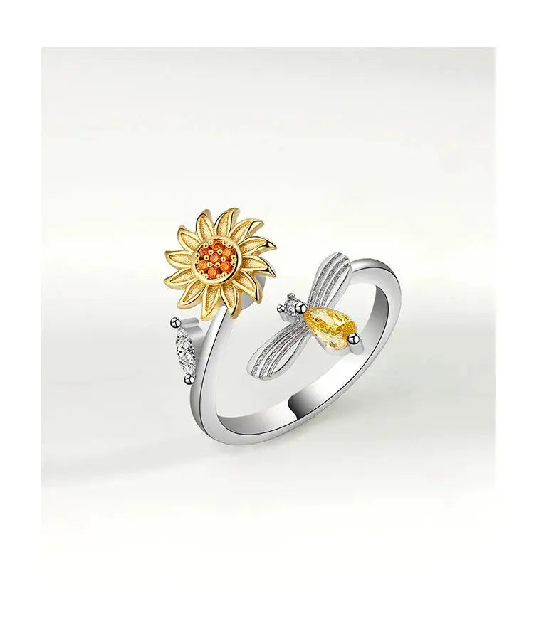 VENTFILLE 925 Sterling Silver Sunflower Diamond Zircon Rotatable Ring For Women Gift Relieve Stress Ring Jewelry Wholesale Streetsharks