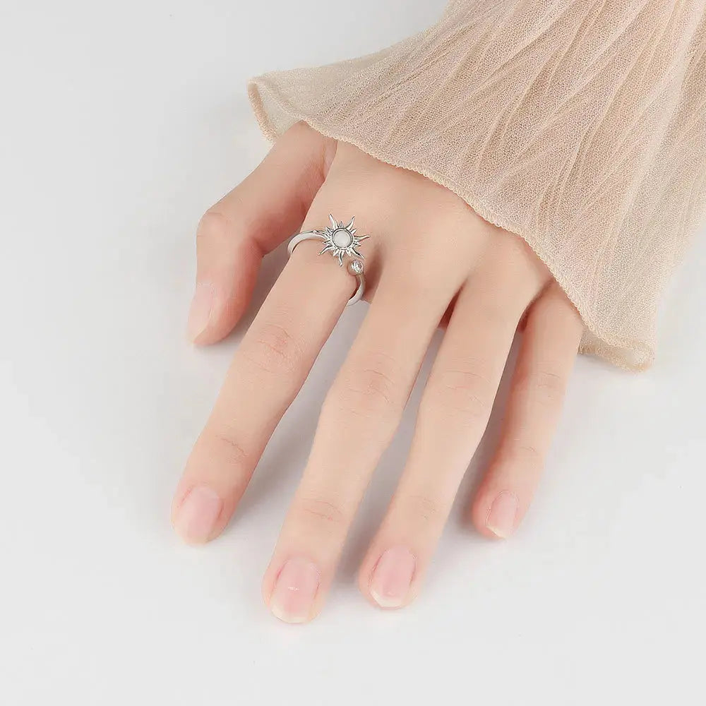VENTFILLE 925 Sterling Silver Sunflower Diamond Zircon Rotatable Ring For Women Gift Relieve Stress Ring Jewelry Wholesale Streetsharks