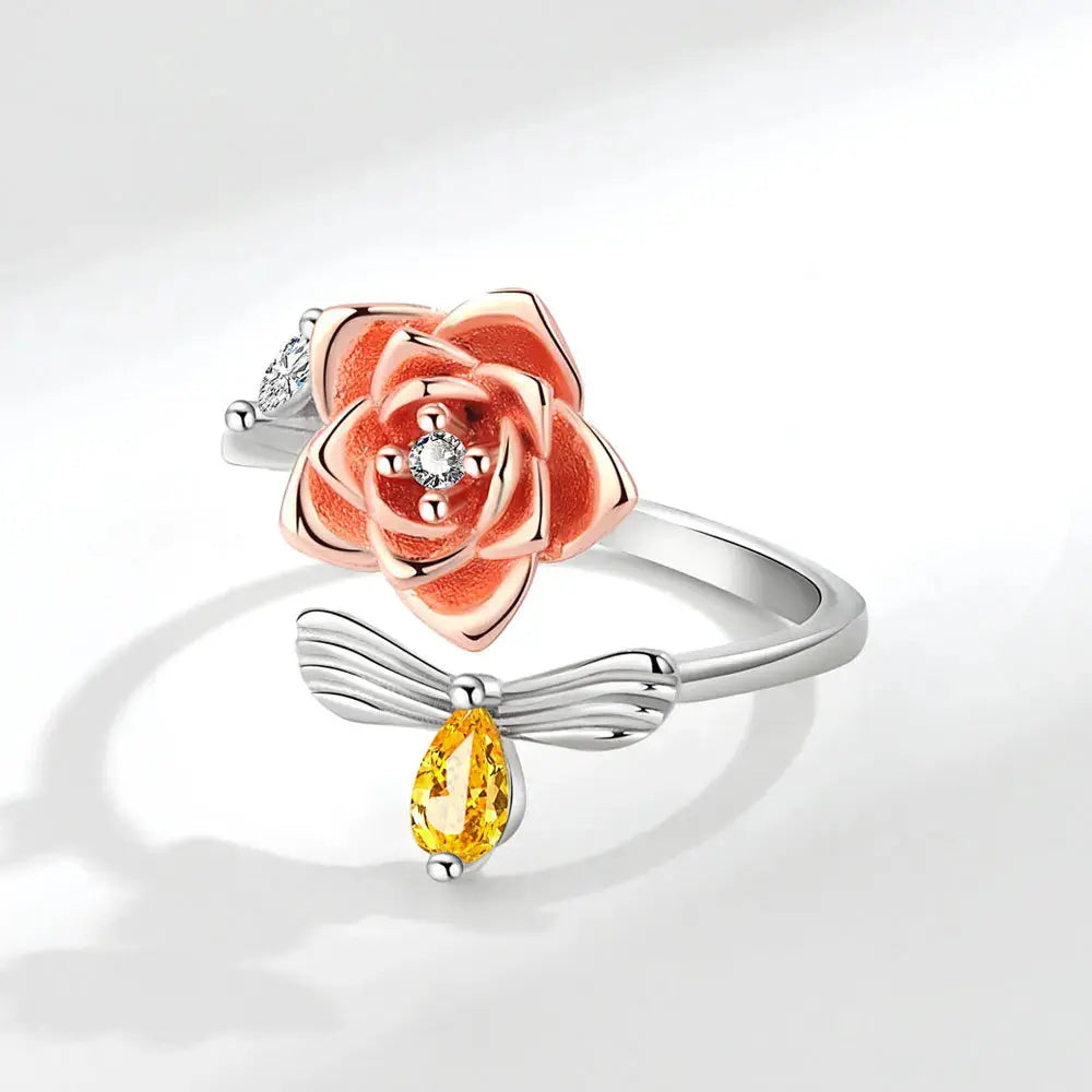 VENTFILLE 925 Sterling Silver Sunflower Diamond Zircon Rotatable Ring For Women Gift Relieve Stress Ring Jewelry Wholesale Streetsharks