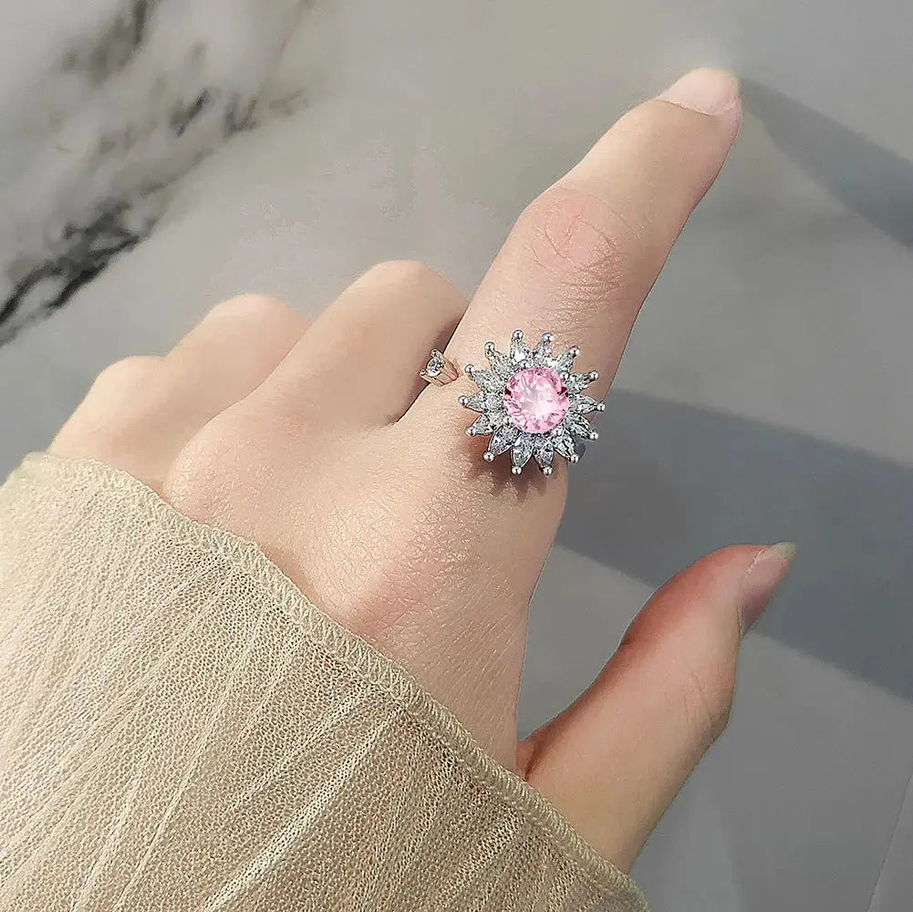 VENTFILLE 925 Sterling Silver Sunflower Diamond Zircon Rotatable Ring For Women Gift Relieve Stress Ring Jewelry Wholesale Streetsharks