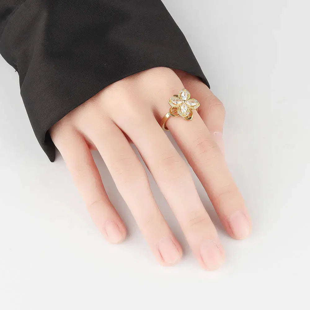 VENTFILLE 925 Sterling Silver Sunflower Diamond Zircon Rotatable Ring For Women Gift Relieve Stress Ring Jewelry Wholesale Streetsharks