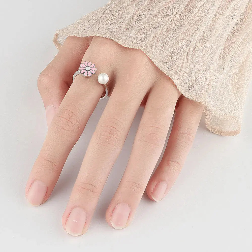VENTFILLE 925 Sterling Silver Sunflower Diamond Zircon Rotatable Ring For Women Gift Relieve Stress Ring Jewelry Wholesale Streetsharks