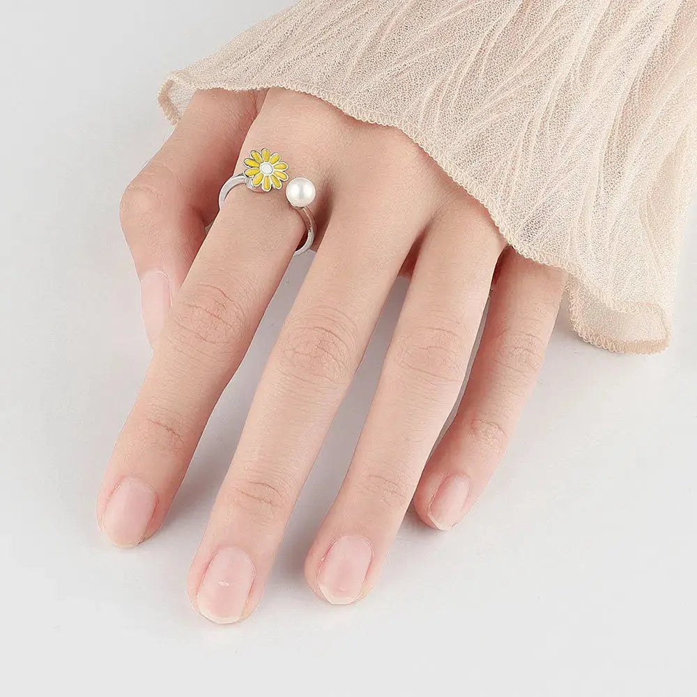 VENTFILLE 925 Sterling Silver Sunflower Diamond Zircon Rotatable Ring For Women Gift Relieve Stress Ring Jewelry Wholesale Streetsharks