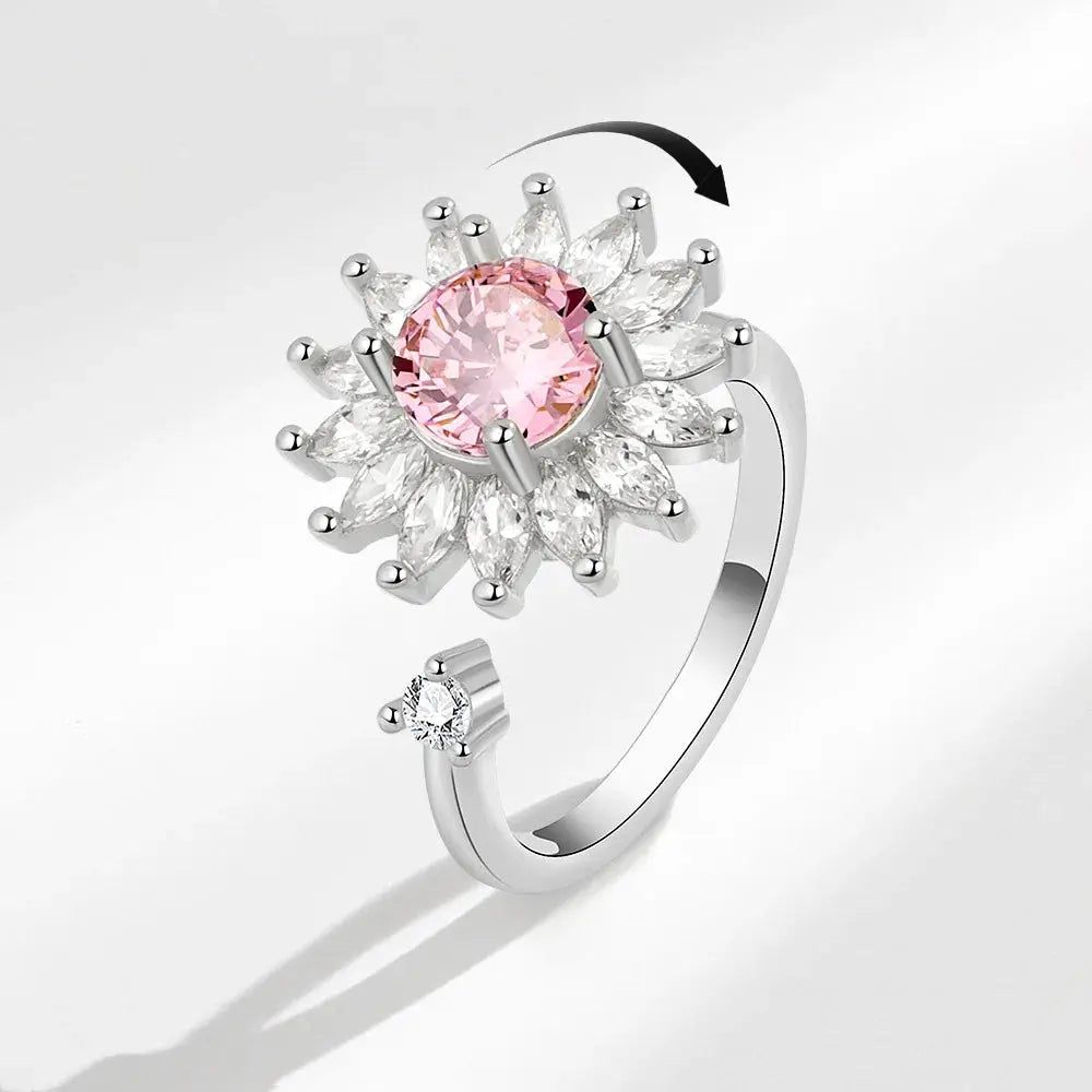 VENTFILLE 925 Sterling Silver Sunflower Diamond Zircon Rotatable Ring For Women Gift Relieve Stress Ring Jewelry Wholesale Streetsharks