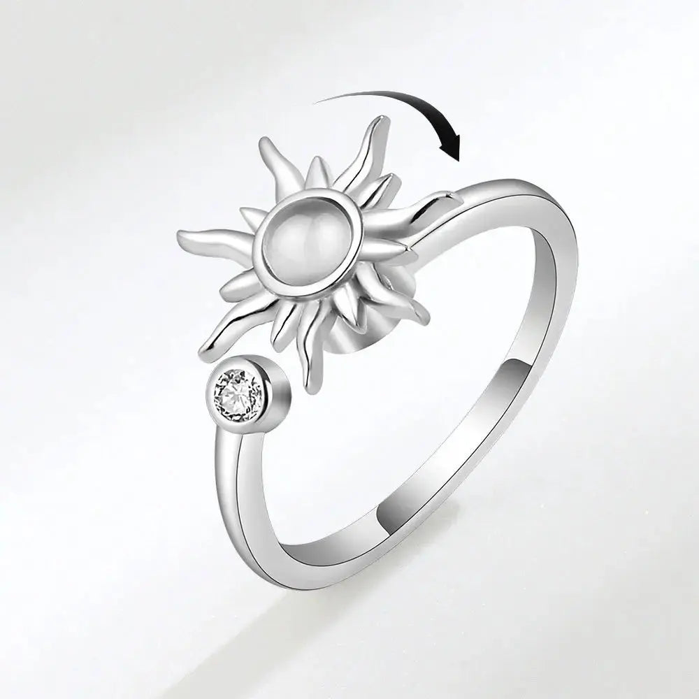 VENTFILLE 925 Sterling Silver Sunflower Diamond Zircon Rotatable Ring For Women Gift Relieve Stress Ring Jewelry Wholesale Streetsharks