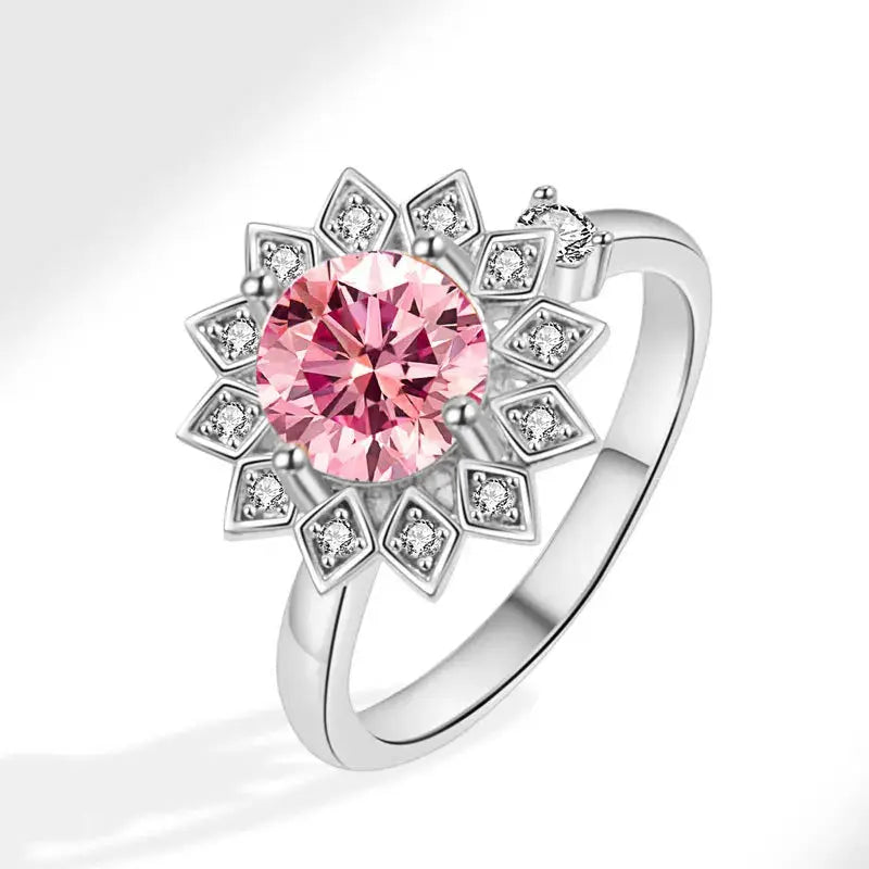 VENTFILLE 925 Sterling Silver Sunflower Diamond Zircon Rotatable Ring For Women Gift Relieve Stress Ring Jewelry Wholesale Streetsharks