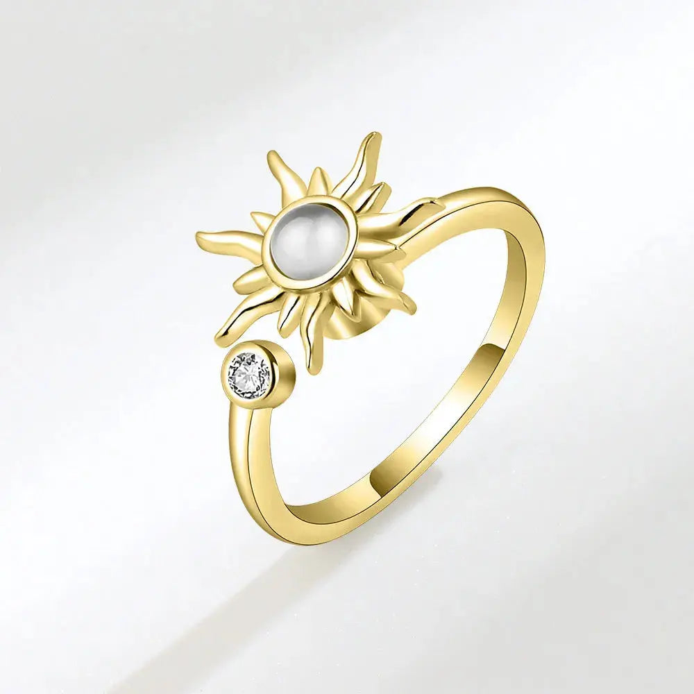 VENTFILLE 925 Sterling Silver Sunflower Diamond Zircon Rotatable Ring For Women Gift Relieve Stress Ring Jewelry Wholesale Streetsharks