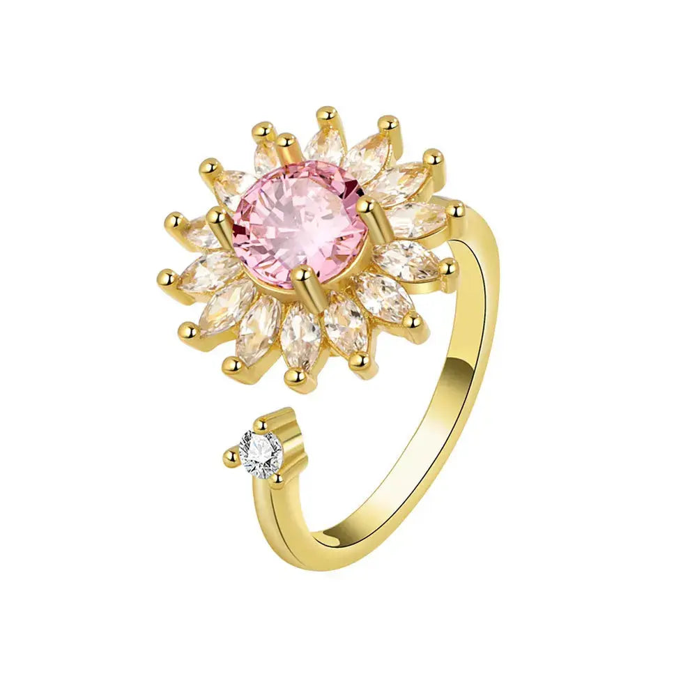 VENTFILLE 925 Sterling Silver Sunflower Diamond Zircon Rotatable Ring For Women Gift Relieve Stress Ring Jewelry Wholesale Streetsharks