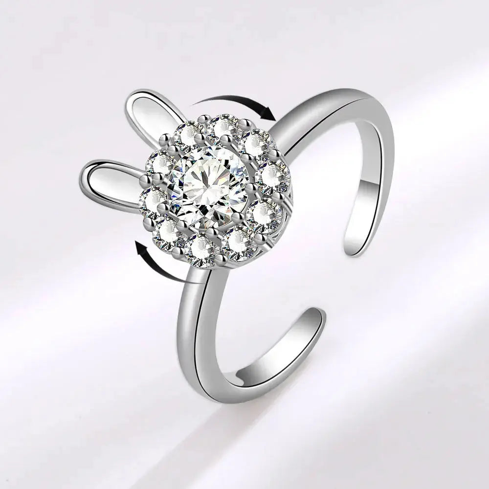 VENTFILLE 925 Sterling Silver Sunflower Diamond Zircon Rotatable Ring For Women Gift Relieve Stress Ring Jewelry Wholesale Streetsharks