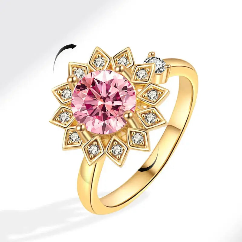 VENTFILLE 925 Sterling Silver Sunflower Diamond Zircon Rotatable Ring For Women Gift Relieve Stress Ring Jewelry Wholesale Streetsharks