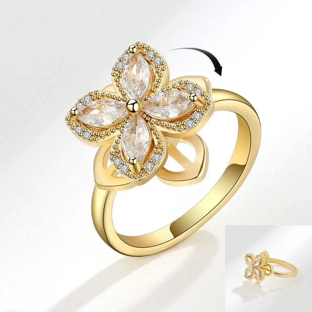 VENTFILLE 925 Sterling Silver Sunflower Diamond Zircon Rotatable Ring For Women Gift Relieve Stress Ring Jewelry Wholesale Streetsharks