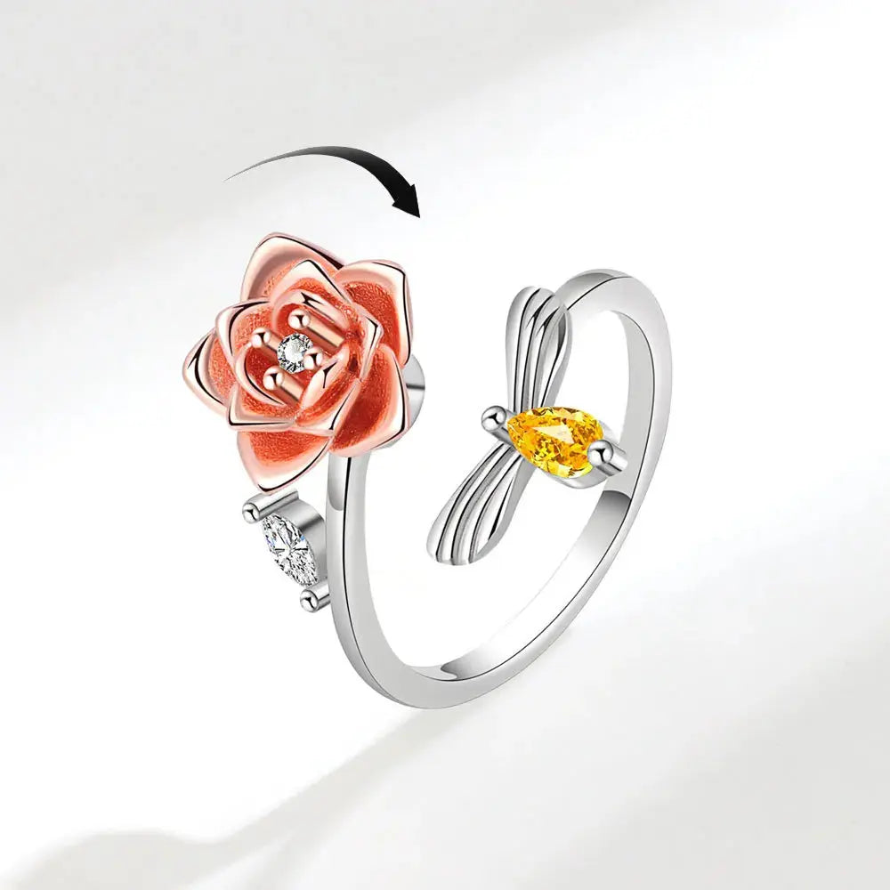 VENTFILLE 925 Sterling Silver Sunflower Diamond Zircon Rotatable Ring For Women Gift Relieve Stress Ring Jewelry Wholesale Streetsharks