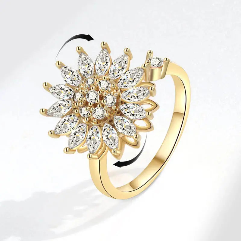 VENTFILLE 925 Sterling Silver Sunflower Diamond Zircon Rotatable Ring For Women Gift Relieve Stress Ring Jewelry Wholesale Streetsharks