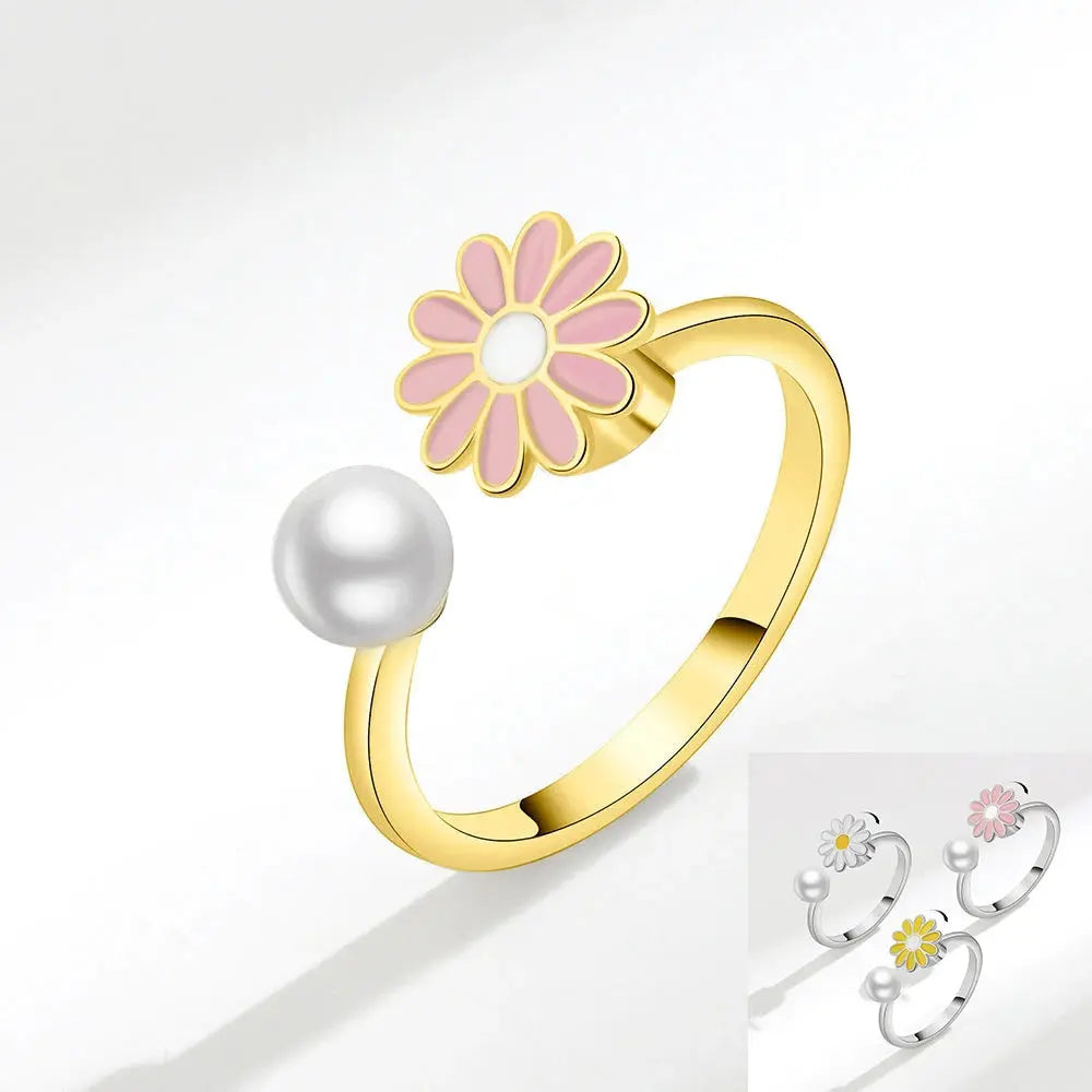 VENTFILLE 925 Sterling Silver Sunflower Diamond Zircon Rotatable Ring For Women Gift Relieve Stress Ring Jewelry Wholesale Streetsharks