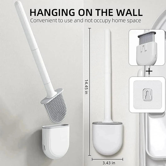 Wall Mounted Toilet Brush Replacement Long Handled Silicone Toilet Brushes Quick Drying Soft Bristles Toilet Bidet Bathroom Set luxecrown.co.uk