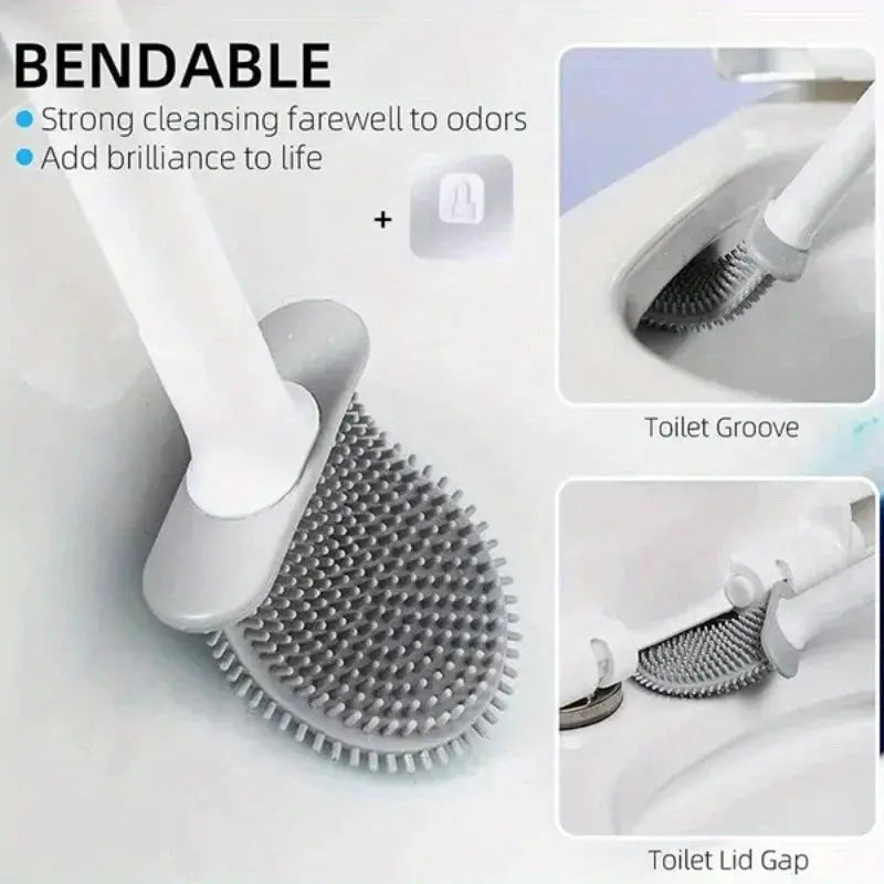 Wall Mounted Toilet Brush Replacement Long Handled Silicone Toilet Brushes Quick Drying Soft Bristles Toilet Bidet Bathroom Set luxecrown.co.uk