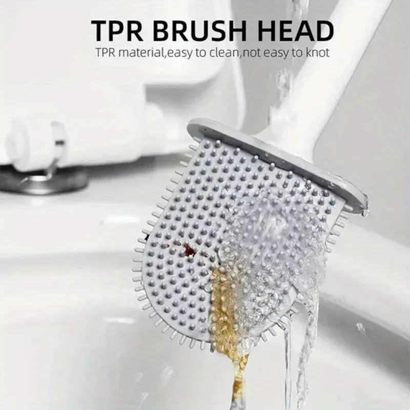 Wall Mounted Toilet Brush Replacement Long Handled Silicone Toilet Brushes Quick Drying Soft Bristles Toilet Bidet Bathroom Set luxecrown.co.uk