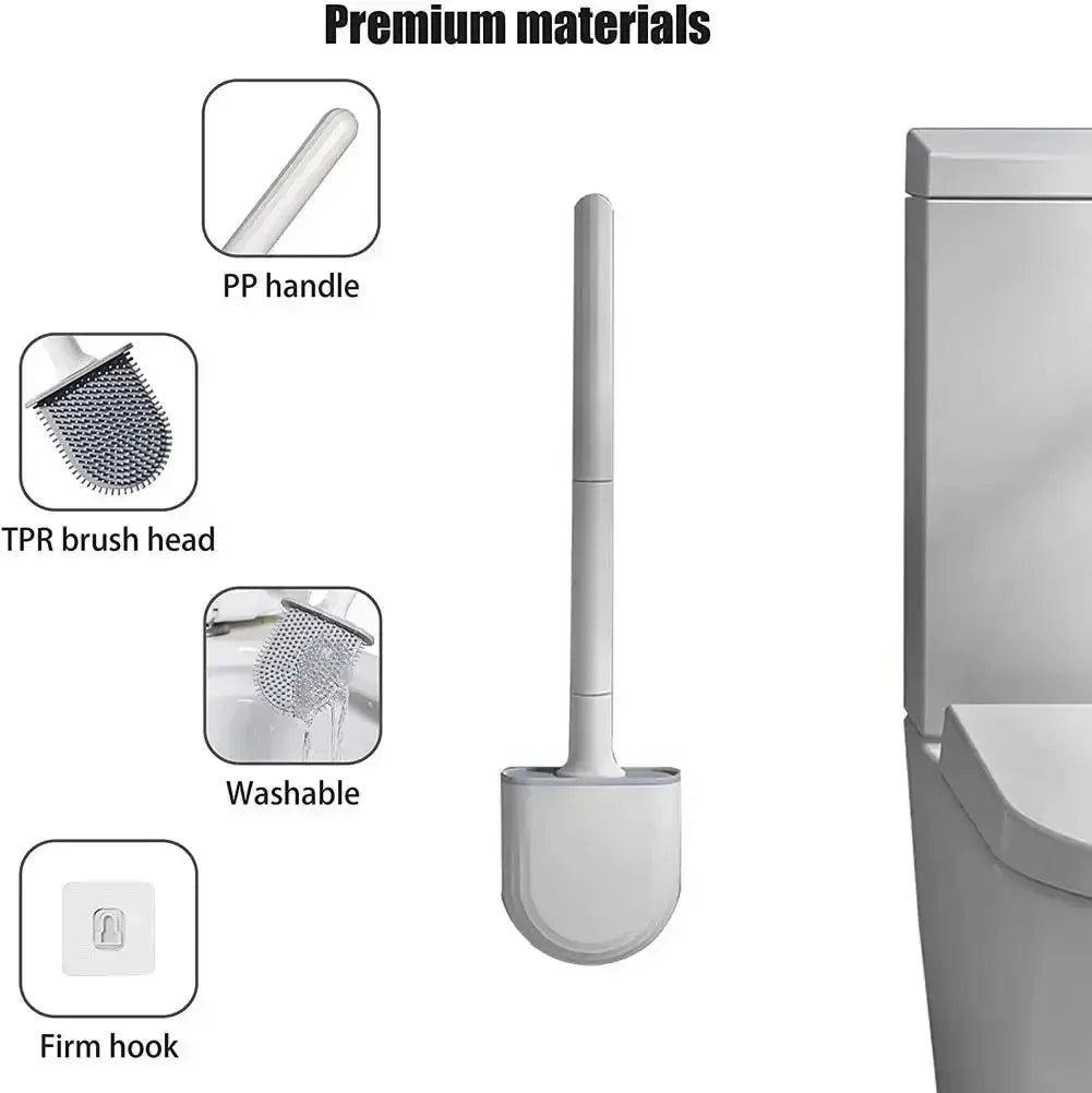 Wall Mounted Toilet Brush Replacement Long Handled Silicone Toilet Brushes Quick Drying Soft Bristles Toilet Bidet Bathroom Set luxecrown.co.uk