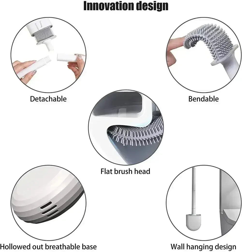 Wall Mounted Toilet Brush Replacement Long Handled Silicone Toilet Brushes Quick Drying Soft Bristles Toilet Bidet Bathroom Set luxecrown.co.uk