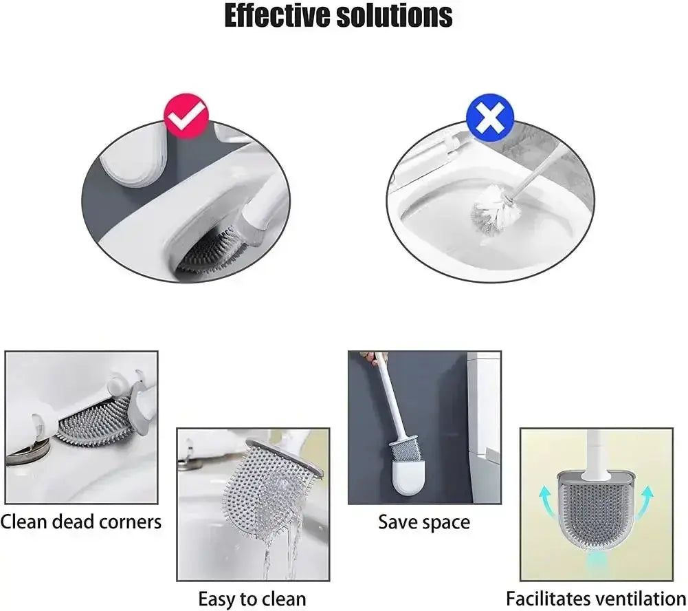 Wall Mounted Toilet Brush Replacement Long Handled Silicone Toilet Brushes Quick Drying Soft Bristles Toilet Bidet Bathroom Set luxecrown.co.uk
