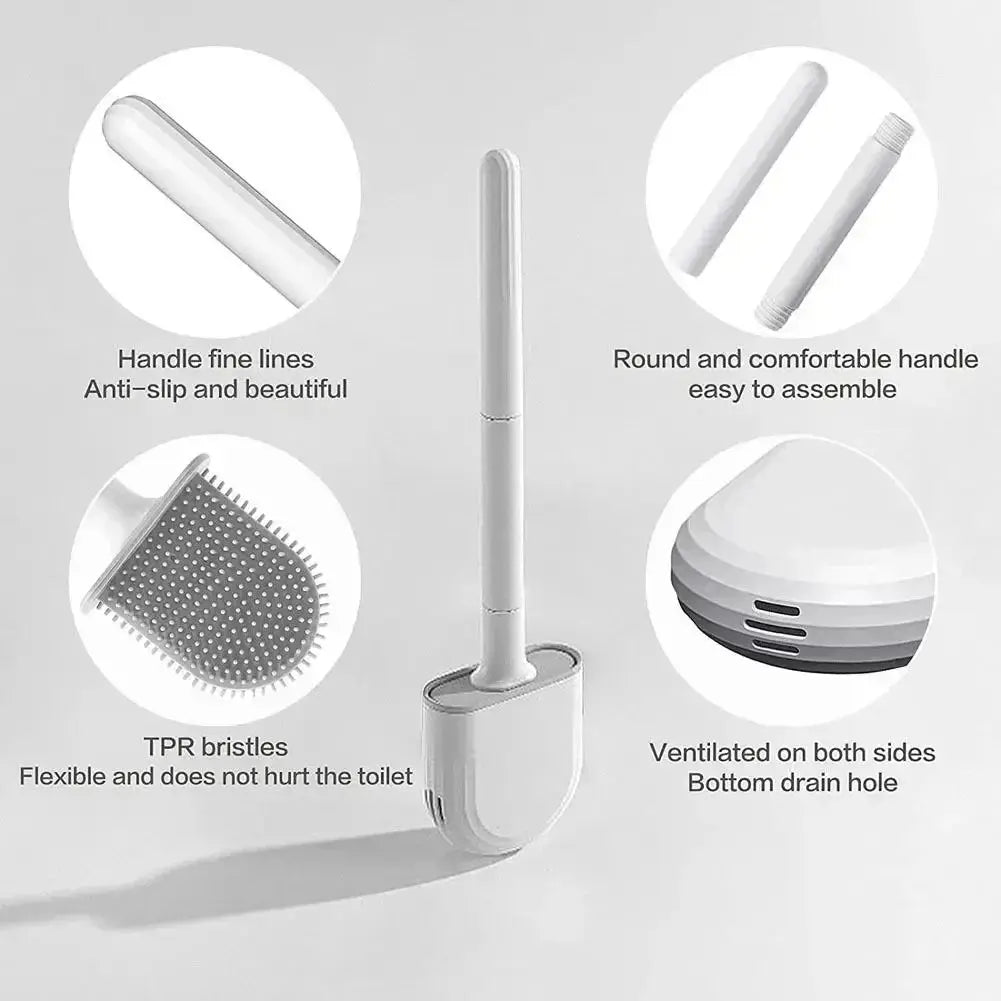 Wall Mounted Toilet Brush Replacement Long Handled Silicone Toilet Brushes Quick Drying Soft Bristles Toilet Bidet Bathroom Set luxecrown.co.uk
