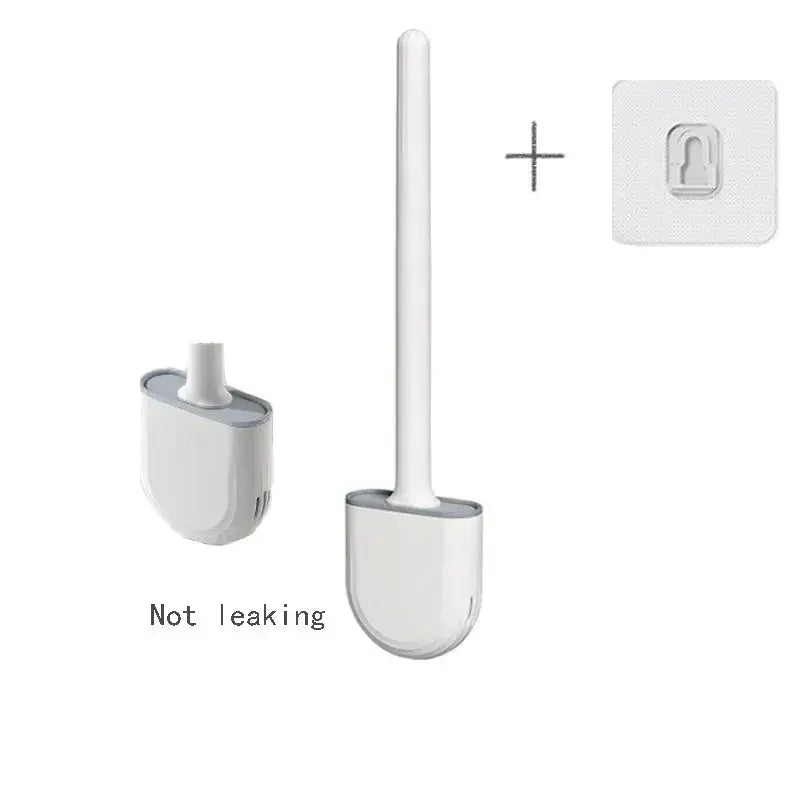 Wall Mounted Toilet Brush Replacement Long Handled Silicone Toilet Brushes Quick Drying Soft Bristles Toilet Bidet Bathroom Set luxecrown.co.uk