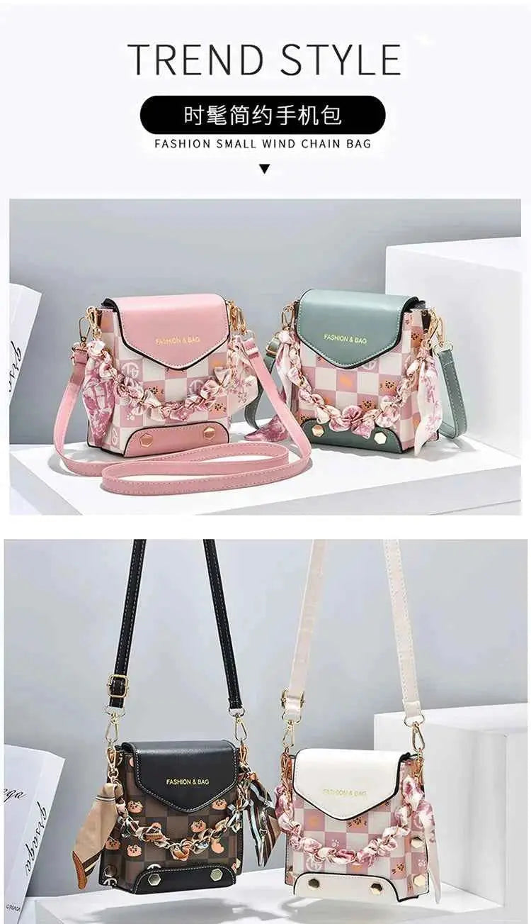 Wear-resistant PU leather mini single-shoulder bag for women, flip cover cartoon square graffiti crossbody bag