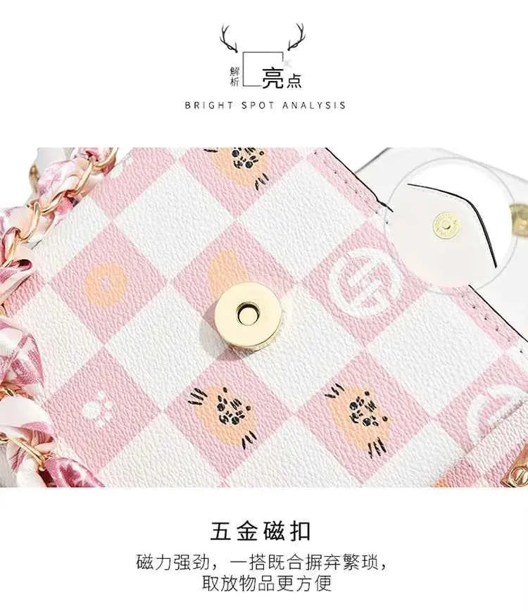 Wear-resistant PU leather mini single-shoulder bag for women, flip cover cartoon square graffiti crossbody bag