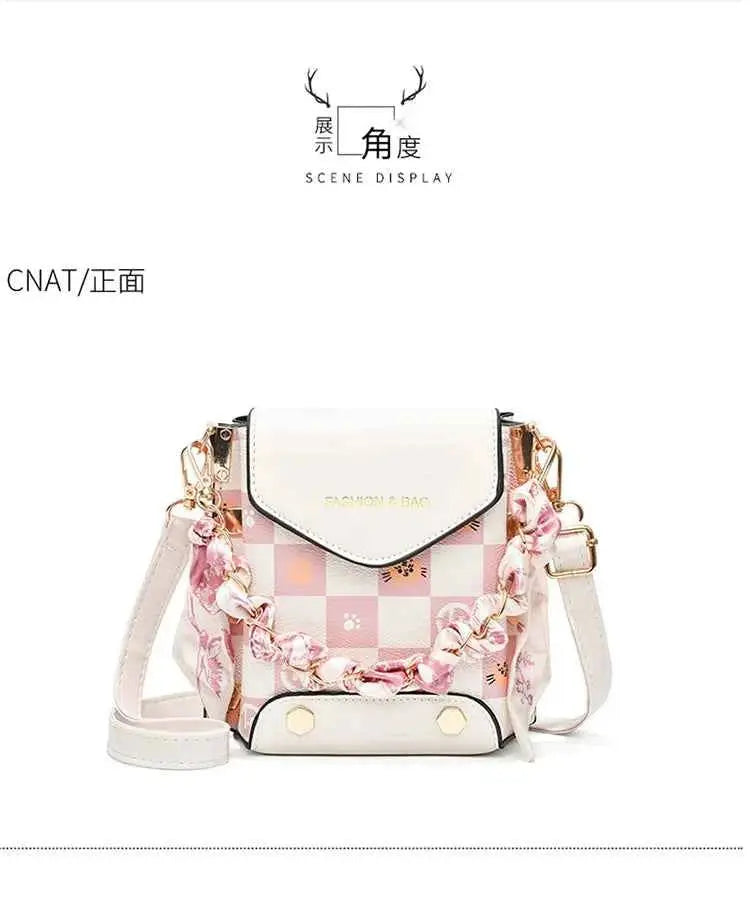 Wear-resistant PU leather mini single-shoulder bag for women, flip cover cartoon square graffiti crossbody bag