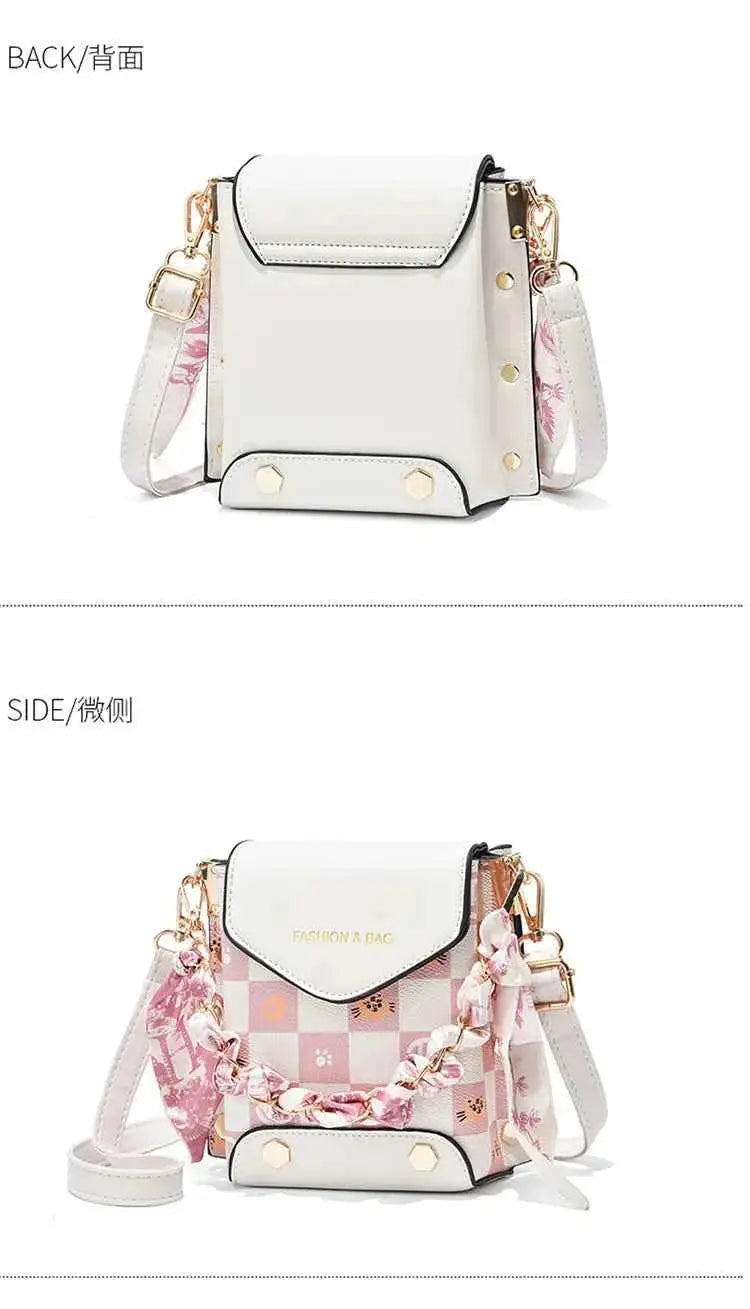 Wear-resistant PU leather mini single-shoulder bag for women, flip cover cartoon square graffiti crossbody bag